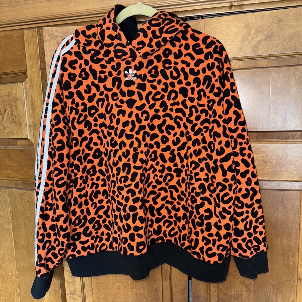 Adidas Rich Mnisi Cheetah Animal Print Hoodie Sweatshirt Orange‎ Womens 2X